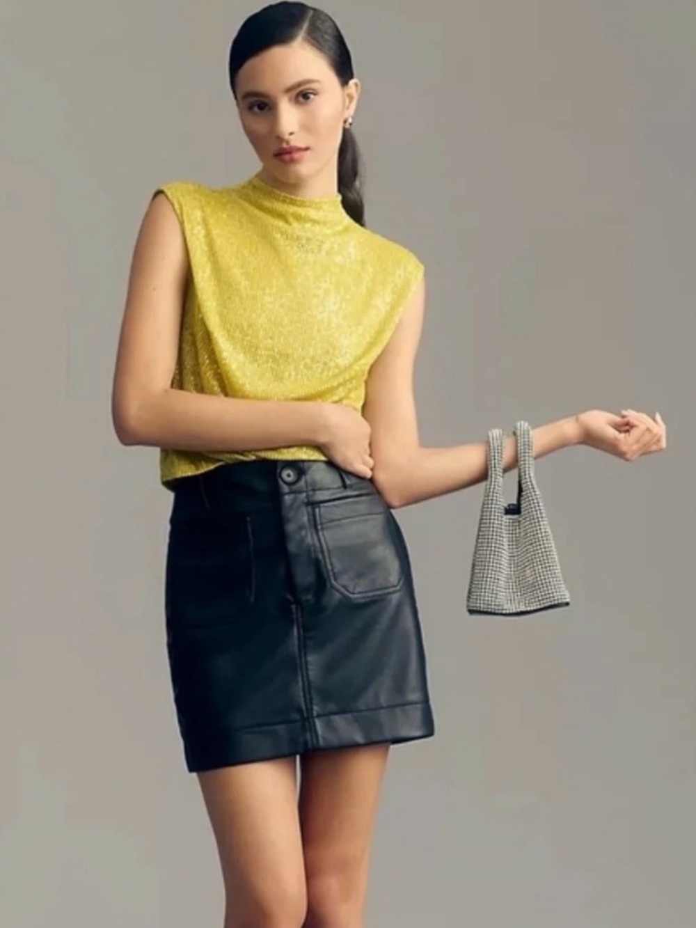 Mauve The Colette Black Faux Leather Mini Skirt in Excellent Condition Size XL